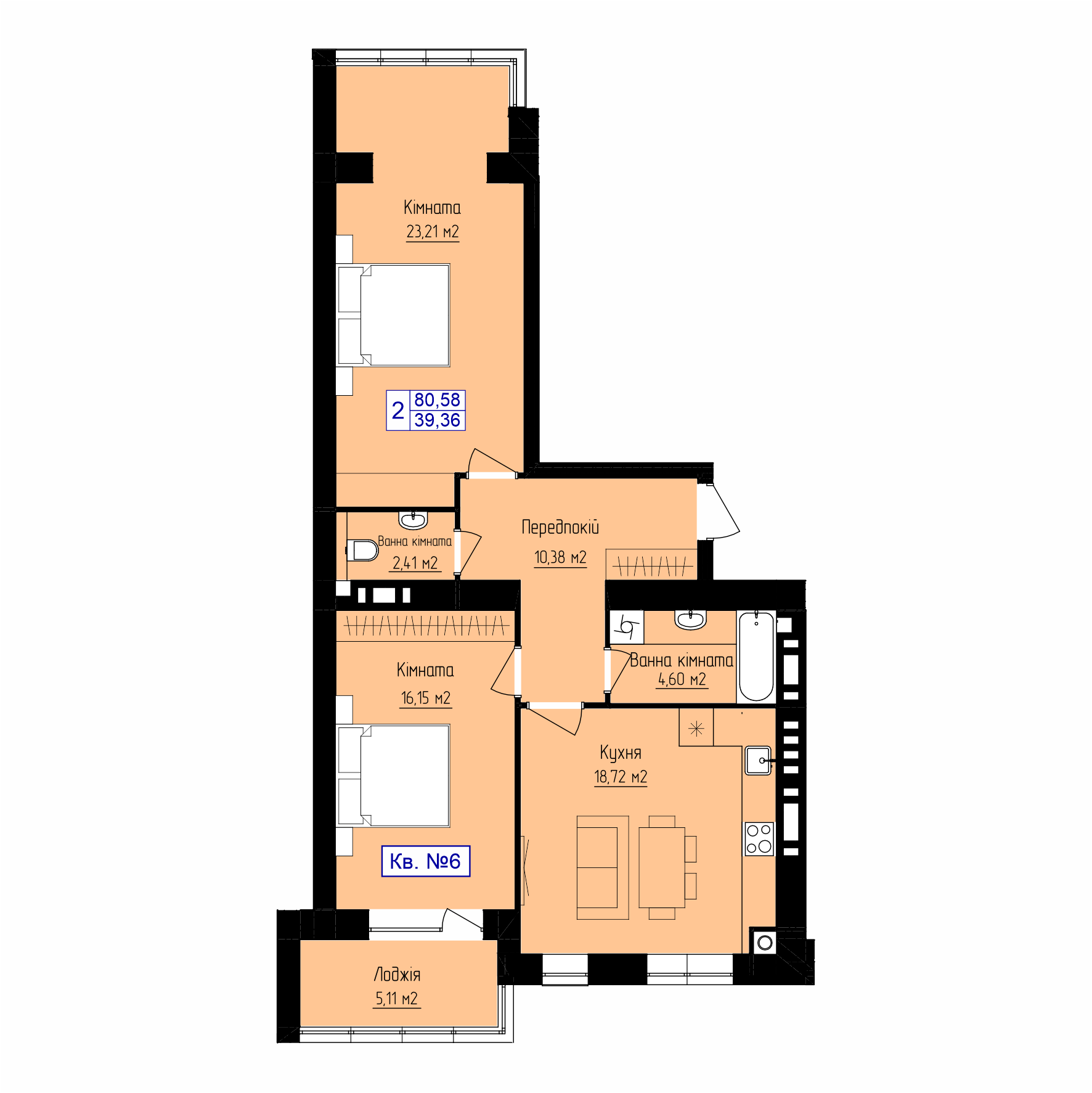 2-к квартира (80,58 м2)